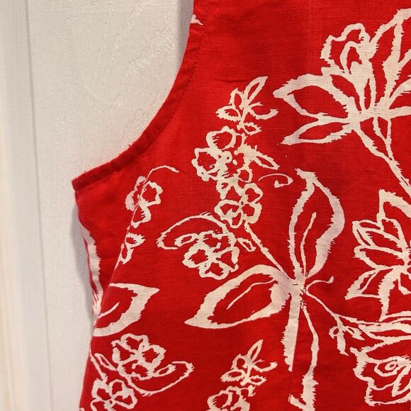 Orvis Pink White Floral 100% Linen Sleeveless Button Down Vest Top Size XL‎ - Picture 2 of 8